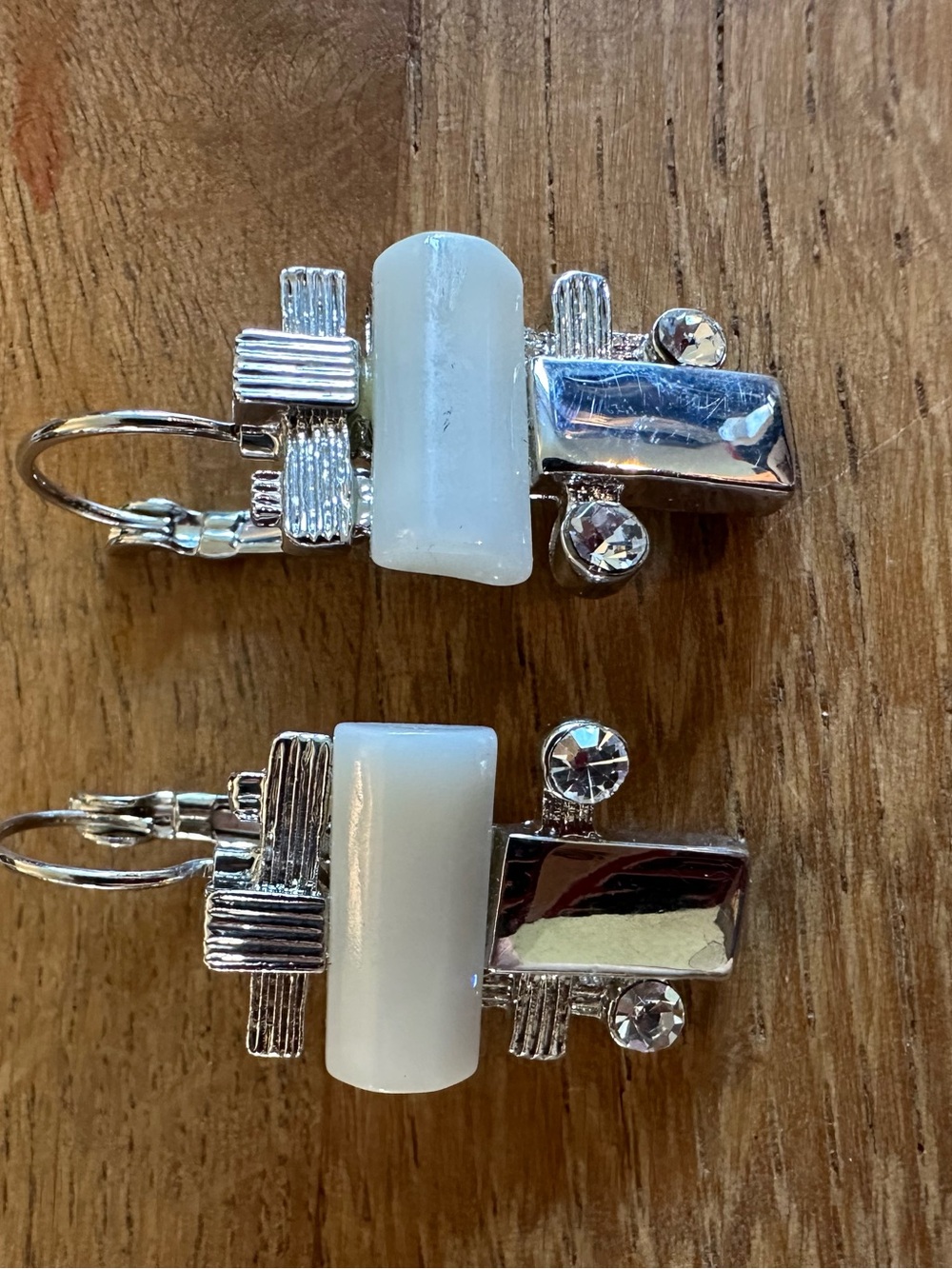 Geometric Drop Earrings with Opalescent White Stones